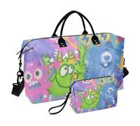 Borsone da viaggio grande con mostro colorato in stile cartone animato, borsa da viaggio per weekender, borsa da allenamento con cinghia regolabile per viaggi di lavoro, grande capacità