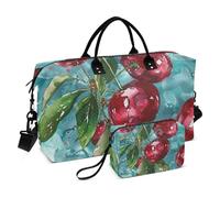 Borsone da viaggio grande con motivo ciliegia, borsone da viaggio per il fine settimana, borsone sportivo con cinghia regolabile per yoga, set da 2 pezzi, Modello Di Cilie, 1 size