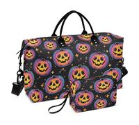 Borsone da viaggio grande con motivo multicolore con zucche di Halloween felici e senza cuciture, borsone da palestra, borsa da palestra con cinghia regolabile per allenamento multifunzionale