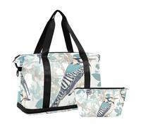 Borsone da viaggio grande con motivo uccello e picchio verde menta, con tasca bagnata, cinturino regolabile, borsone sportivo per allenamento, set da 2 pezzi, per uomini e donne