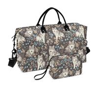 Borsone da viaggio grande con simpatico lupo grigio in stile cartone animato, borsa da viaggio per il fine settimana, borsa da palestra con tracolla regolabile per allenamento, set da 2 pezzi