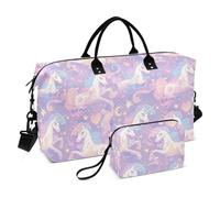 Borsone da viaggio grande con unicorni arcobaleno viola, borsa da viaggio per la notte, per sport, palestra, borsa da toeletta per allenamento, pieghevole