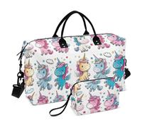 Borsone da viaggio grande con unicorni carini in stile cartone animato, borsone da viaggio, weekender, borsa sportiva da allenamento con cinghia regolabile per viaggi di grande capacità