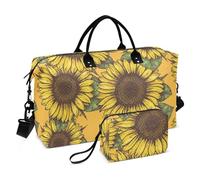 Borsone da viaggio grande disegnato a mano girasole giallo borsone weekender/pernottamento con tracolla regolabile borsa da palestra per escursionismo allenamento pieghevole, Girasole disegnato a mano