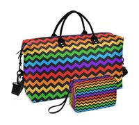 Borsone da viaggio grande, motivo geometrico a zigzag, arcobaleno, borsa da viaggio per donne e uomini, borsa da viaggio con custodia trolley, accessorio essenziale da viaggio in aereo per volare,
