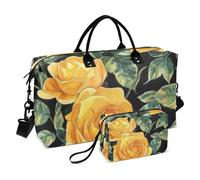 Borsone da viaggio grande vintage con rosa gialla, borsa da viaggio per la notte, borsa da allenamento con borsa da toilette per allenamento multifunzionale