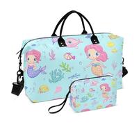 Borsone da viaggio, graziose sirene e pesci, borsa da palestra con borsa portaoggetti, borsa per la notte, per uomini e donne, viaggi, sport, yoga, Multicolore, Taglia unica