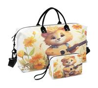 Borsone da viaggio, grazioso leone con fiori, borsa da palestra con borsa portaoggetti, borsa per la notte, per uomini e donne, viaggi, sport, yoga, Multicolore, Taglia unica