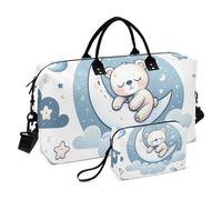 Borsone da viaggio, grazioso orsacchiotto che dorme sulla luna, borsa da palestra con borsa portaoggetti, borsa per la notte, per uomini e donne, viaggi, sport, yoga, Multicolore, Taglia unica