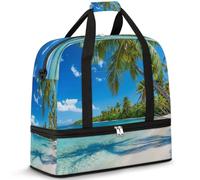 Borsone da viaggio Hawaii da spiaggia per donne e uomini, con palme da spiaggia, pieghevole, per sport, palestra, fine settimana, pernottamento, borsa da cabina con scomparto per scarpe, Multicolore