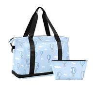 Borsone da viaggio impermeabile con mongolfiera anime, blu pastello, borsa da viaggio con tracolla regolabile per allenamento