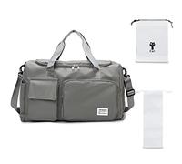 Borsone da viaggio, impermeabile, con scomparto per scarpe, tasca con coulisse, adatta per viaggi, pernottamento, palestra, uomini e donne (grigio, alla moda)
