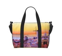 Borsone da viaggio in Grecia Island Sunset Landscape - Borsa da viaggio leggera in tessuto Oxford per oggetti personali, da donna, ideale per palestra da uomo, Nero , Taglia unica