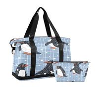 Borsone da viaggio in lattice blu con pinguini, impermeabile, per palestra, sport, borsa da portare con scomparto, Reticolo blu pinguini, Taglia unica, Borsone da viaggio