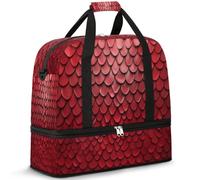 Borsone da viaggio in pelle di serpente rosso per donne e uomini, borse per la notte per il fine settimana, pieghevole, separato dal bagnato, 47 l, borsa tote per sport, palestra, yoga, Colore, 47 L,