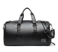 Borsone da viaggio in pelle nera, borsa sportiva con scomparto per scarpe con tracolla regolabile, borsa da viaggio per il fine settimana, borsa per la notte, per uomini e donne, Nero-L, 23", Borsone