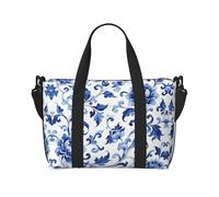 Borsone da viaggio in porcellana blu e bianca, leggero, da portare con sé, per uomini e donne, impermeabile, per palestra, fine settimana