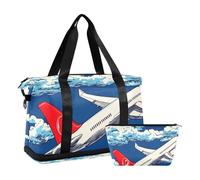 Borsone da viaggio in stile giapponese con aeroplano, borsa da viaggio per la notte, con borsa da toilette per aereo, pieghevole, Stile giapponese di aeroplano, 1 size