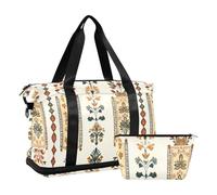 Borsone da viaggio in stile indiano con motivo floreale retrò a righe, borsa da viaggio per la notte, borsa a tracolla con tracolla regolabile per yoga multifunzionale, Stile indiano floreale retrò