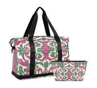Borsone da viaggio in stile mediorientale, con tracolla regolabile, pieghevole, stile mediorientale, flora e verde, taglia unica, Stile Medio Orientale Flora e Verde, 1 size