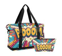 Borsone da viaggio in stile pop art esplosione con braccio e colori vivaci impermeabile palestra sport tote bag carry on Weekender Bag con scomparto, Esplosione Pop Art in stile retrò con asta e