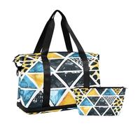 Borsone da viaggio in vetro con linee geometriche a righe disegnate a mano impermeabile palestra sport Tote Bag Carry On Weekender Bag con scomparto, Disegno a mano Geometrico Strisce Linee Vetro