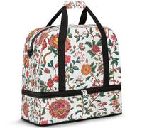 Borsone da viaggio indiano floreale per donne e uomini borse da notte per il fine settimana pieghevole bagnato separato 47 L Tote Bag per sport palestra yoga, Colore, 47 L, Organizer per borse
