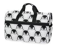 Borsone da viaggio invernale con pinguini in stile cartone animato bianco nero per uomini, donne, ragazzi e adolescenti, borsa da palestra oversize con scomparto per scarpe durante la notte, fine