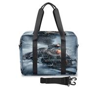 Borsone da viaggio invernale vintage con treno a vapore per donne, uomini, ragazze e ragazzi, borsa da viaggio per il fine settimana da 32 l, borsa grande da cabina per viaggi, sport, palestra,