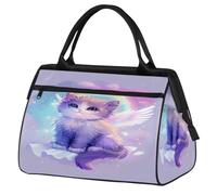 Borsone da viaggio Kawaii con ali d'angelo e gatto, per donne, uomini, bambini, ragazzi, ragazze, weekend, 24 l, borsone da cabina per sport, palestra, yoga, Colore, Grande, Organizer per borse