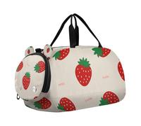 Borsone da viaggio leggero con scomparto per scarpe, con cinturino regolabile, per ragazzi e ragazze, con motivo a fragole, colore beige