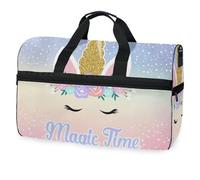 Borsone da viaggio Magic Time con unicorno, per uomini, donne, ragazzi, ragazze, adolescenti, borsa sportiva oversize con scomparto per scarpe, per la notte, il fine settimana, yoga, allenamento,