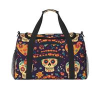 Borsone da viaggio Mexico con teschio e fiore del giorno dei morti, borsa da palestra per la notte e il weekender, per uomini e donne, leggero, bagaglio a mano per allenamento e vacanze