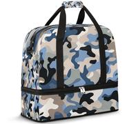 Borsone da viaggio mimetico blu grigio nero per donne e uomini, stampa mimetica, pieghevole, borsa sportiva da palestra, weekend, pernottamento, borsa da cabina con scomparto per scarpe, Multicolore