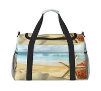 Borsone da viaggio moderno con stella marina e corallo sulla spiaggia sabbiosa paesaggistico grande pieghevole impermeabile borsa da notte borsa da spiaggia nuoto piscina sport palestra