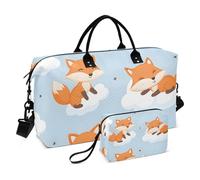 Borsone da viaggio, motivo cucciolo di volpe tra le nuvole, borsa da palestra con borsa portaoggetti, borsa per la notte, per uomini e donne, viaggi, sport, yoga, Multicolore, Taglia unica