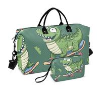 Borsone da viaggio, motivo senza cuciture di un coccodrillo e coccodrillo in stile cartone animato, borsa da palestra per skateboard, borsa da palestra con borsa portaoggetti, borsa per la notte, per