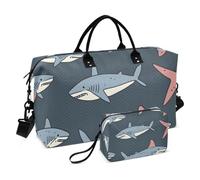 Borsone da viaggio, motivo squalo, stile semplice disegnato a mano, borsa da palestra con borsa portaoggetti, borsa per la notte, per uomini e donne, viaggi, sport, yoga, Multicolore, Taglia unica