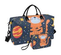 Borsone da viaggio, motivo tigre rossa, con scritta "Hugged The Moon", borsa da palestra con borsa portaoggetti, borsa per la notte, per uomini e donne, viaggi, sport, yoga, Multicolore, Taglia unica