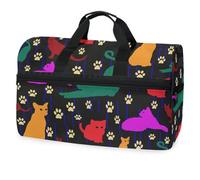 Borsone da viaggio multicolore con impronte di gatti e orme, per uomini, donne, ragazzi, ragazze, adolescenti, borsa da palestra oversize con scomparto per scarpe, per la notte, il fine settimana,