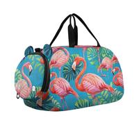 Borsone da viaggio multifunzionale per ragazzi e ragazze con fenicotteri dipinti vintage foglia di palma blu con scomparto per scarpe