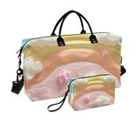 Borsone da viaggio neo-realismo Marshmallow arcobaleno con nuvole bianche durante la notte, borsa da viaggio per il fine settimana, palestra, sport, borsone con tracolla regolabile, per sport, grande