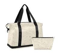 Borsone da viaggio notturne motivo di segno zodiacale beige, borsa per il fine settimana, borsa da allenamento con borsa da toilette per viaggio aereo, pieghevole, motivo costellazione beige, taglia