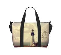 Borsone da viaggio Old Lighthouse, per sport, palestra, yoga, weekender, per la notte, con scomparto, Nero, One Size