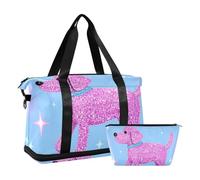 Borsone da viaggio oversize blu con finto cane glitterato borsa da viaggio per sport palestra borsa da toilette per viaggi di lavoro grande capacità, Falso Glitter cartone animato cane blu, 1 size