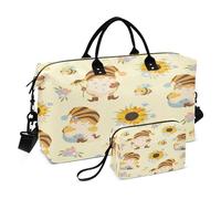 Borsone da viaggio oversize Borsa da palestra Borsa da viaggio per la notte Borsa da viaggio con borsa da toilette per allenamento di grande capacità gnomi girasoli fiore miele api felice buona