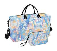 Borsone da viaggio oversize con castello delle fiabe carino, grande borsa da viaggio per aeroporto, borsone sportivo con cinghia regolabile per viaggi impermeabile, Cartone animato, carino, fiaba,