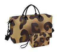 Borsone da viaggio oversize con leopardo marrone, borsone per weekender/pernottamento, borsone sportivo con borsa da toilette per viaggi, set da 2 pezzi, marrone leopardato, 1 taglia, Marrone