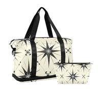 Borsone da viaggio oversize con stelle simmetriche nere per la notte con borsa da toilette per aereo, set da 2 pezzi, Stelle simmetriche nere, 1 size
