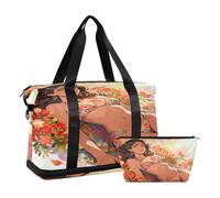 Borsone da viaggio oversize da viaggio con motivo anime, sexy, con fiore sdraiato, impermeabile, con cinghia regolabile, per yoga